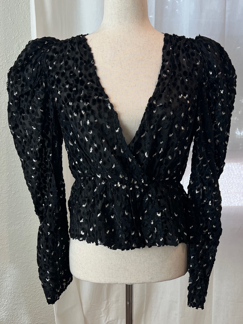 The Kooples Black Metallic And Velvet Textured Blouse. Size 6. Nwt